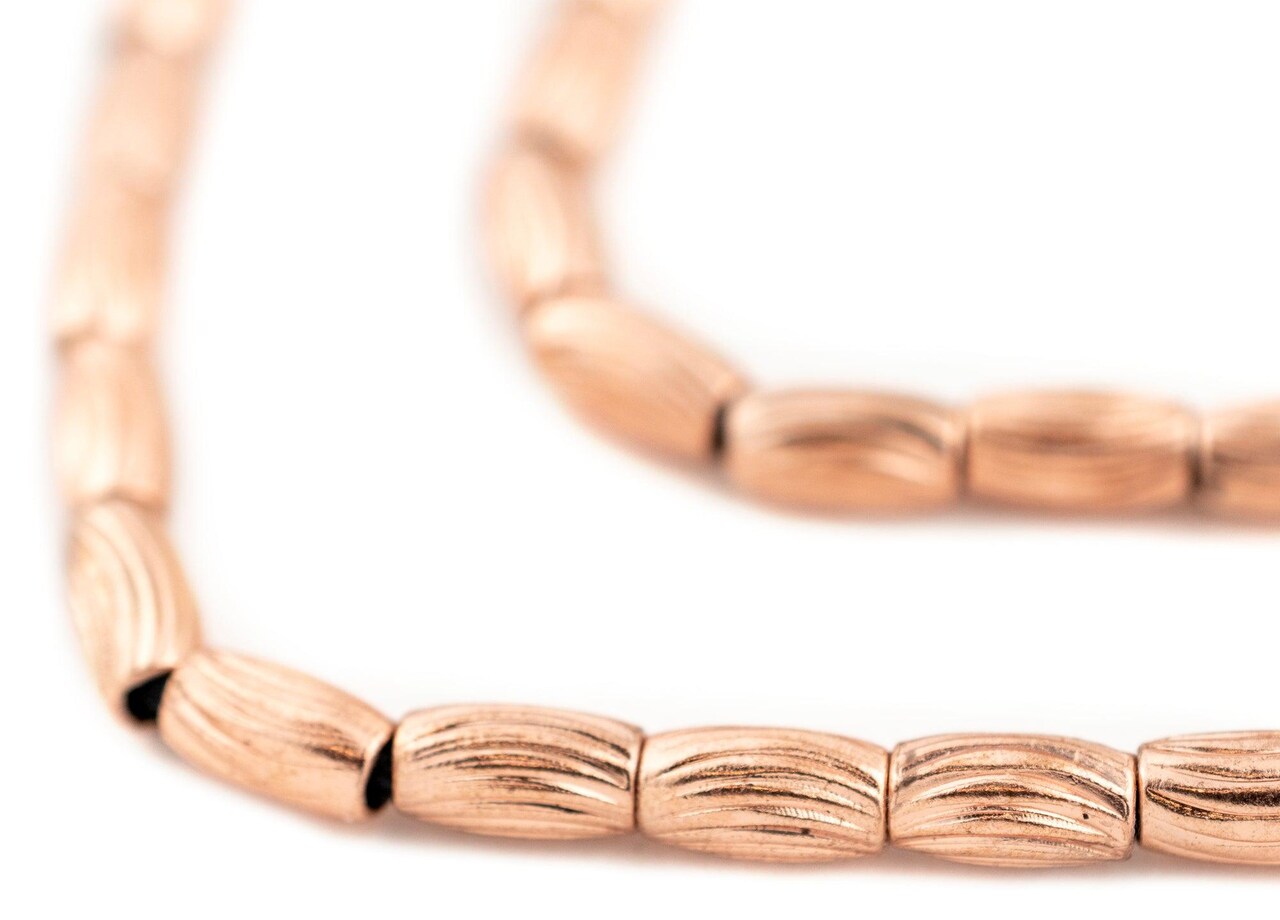 The Bead Chest Copper Patterned Rice Beads 9x5mm Oval Large Hole 24 Inch Strand